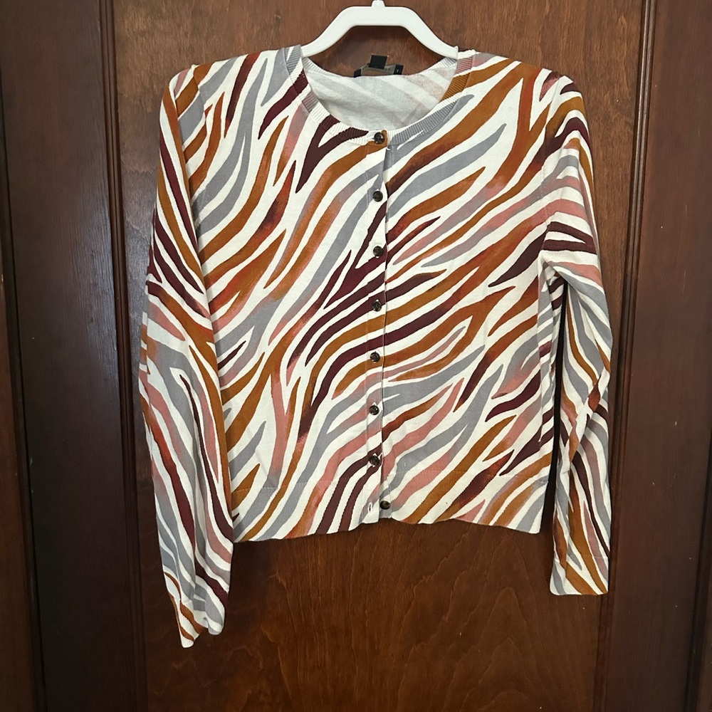Ann Taylor Rainbow Zebra Print Cardigan Size L - Picture 2 of 5